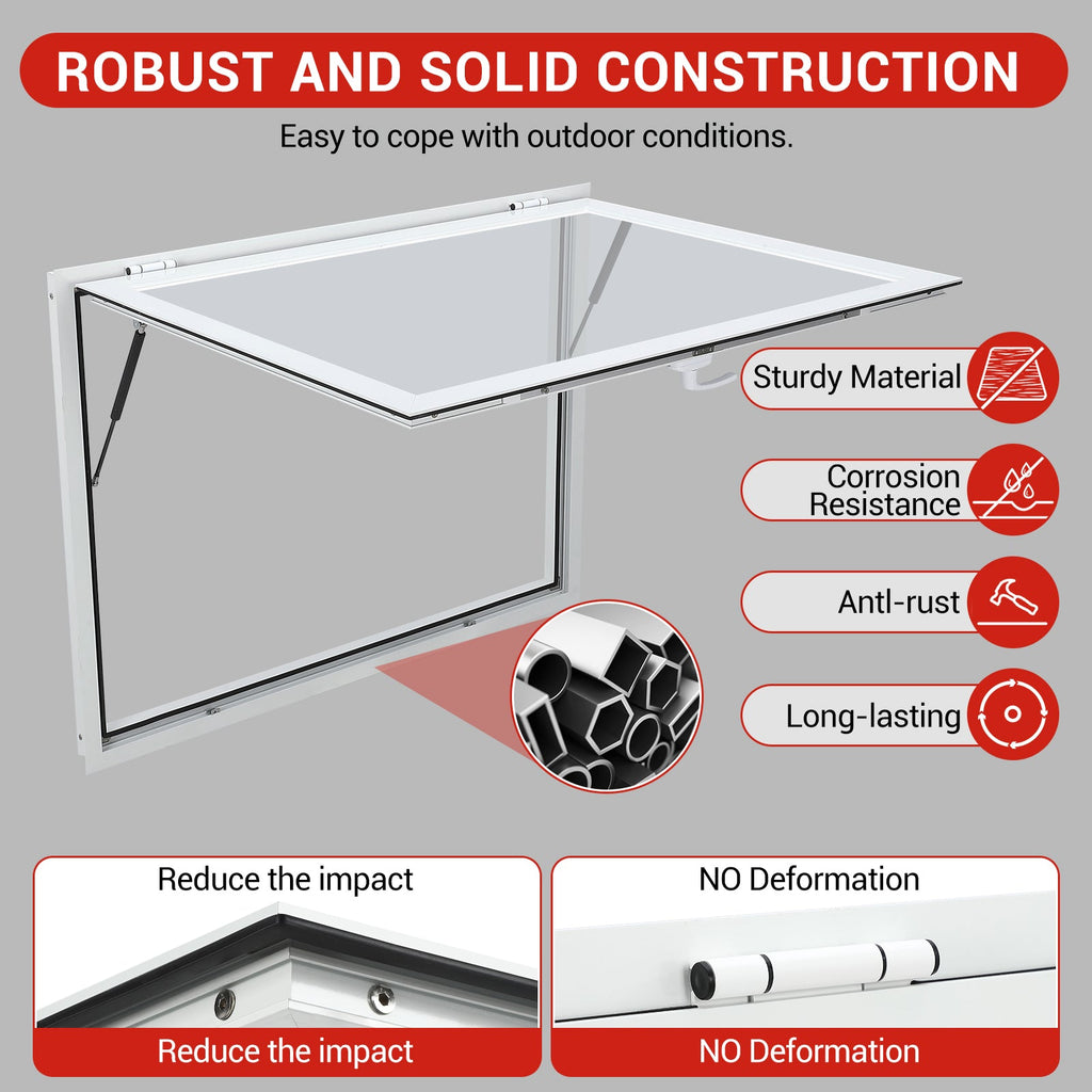Garvee 60" x 36" Concession Window - Aluminum Alloy Food Truck Service Window with Double-Point Fork Lock & 85° Awning Door (Glass Not Included)