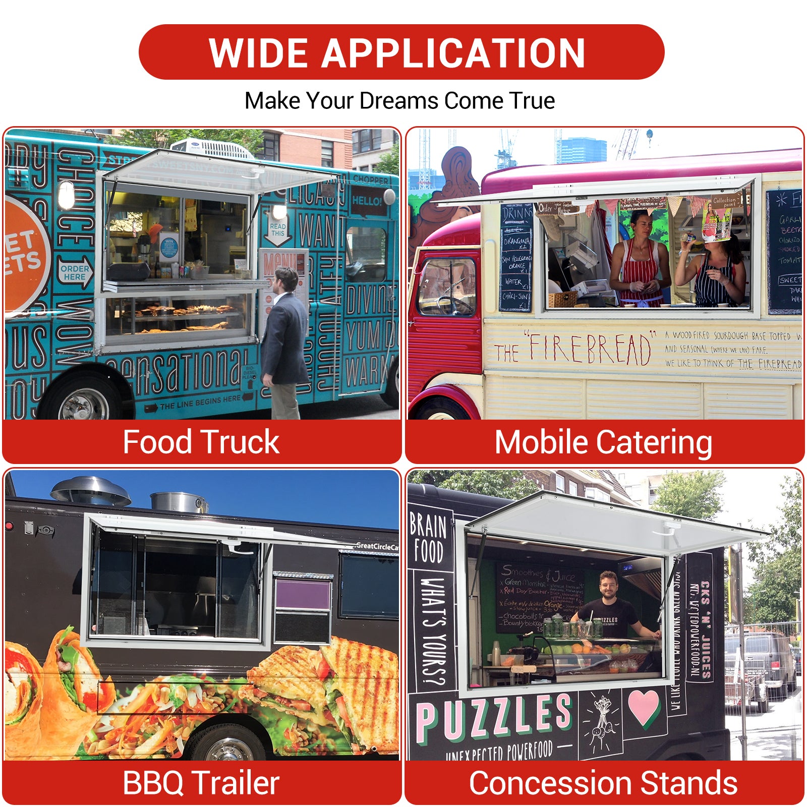 Garvee 60" x 36" Concession Window - Aluminum Alloy Food Truck Service Window with Double-Point Fork Lock & 85° Awning Door (Glass Not Included)