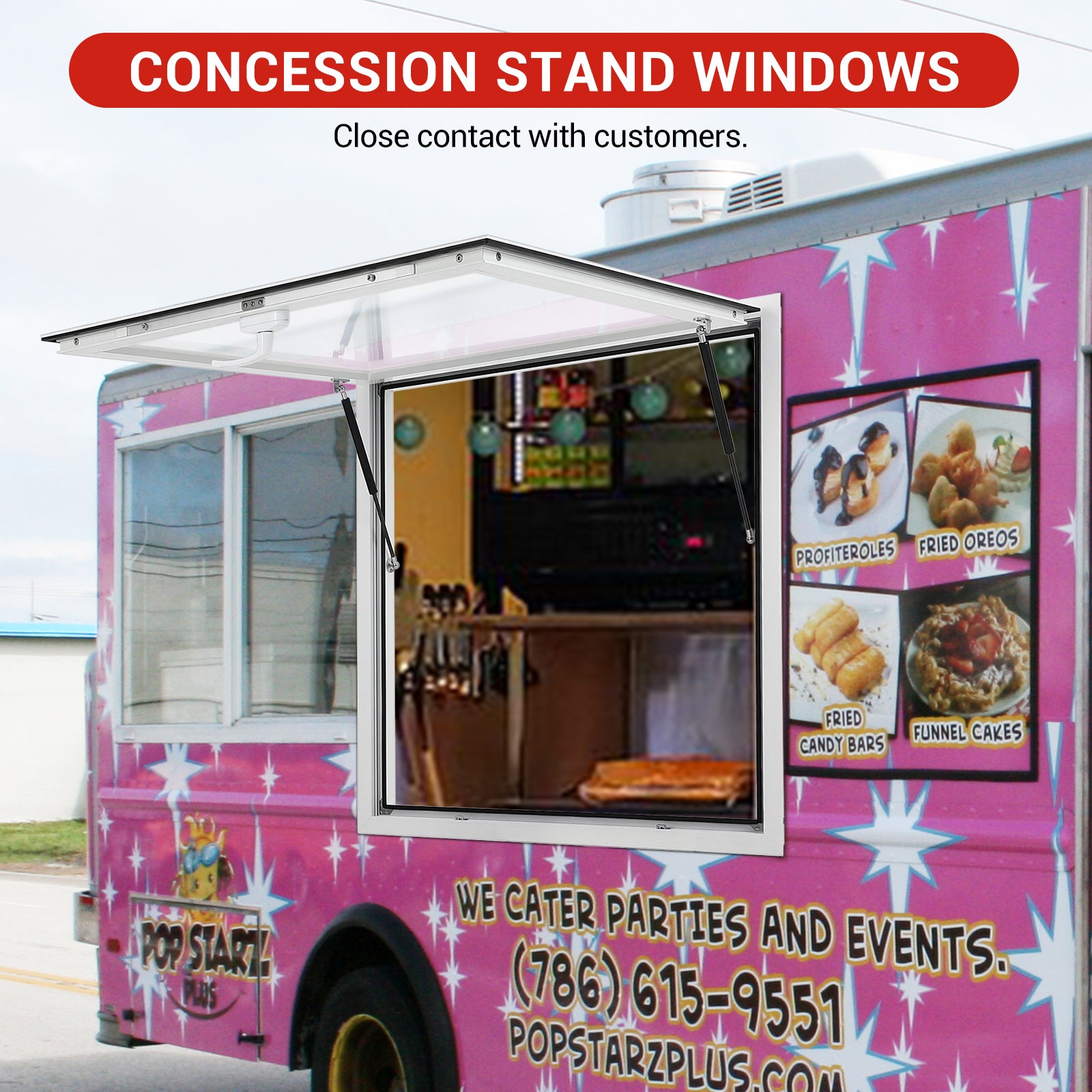 Garvee Concession Window, 36" x 36" Aluminum Alloy Food Truck Service Window, Concession Stand Serving Window Door with Double-Point Fork Lock, Concession Awning Door Up to 85 Degrees, Glass Not Included