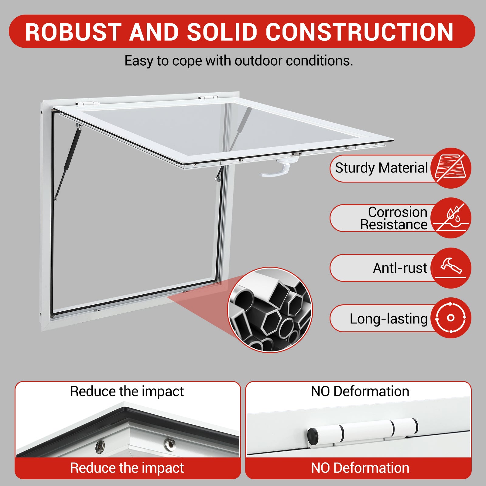 Garvee Concession Window, 36" x 36" Aluminum Alloy Food Truck Service Window, Concession Stand Serving Window Door with Double-Point Fork Lock, Concession Awning Door Up to 85 Degrees, Glass Not Included