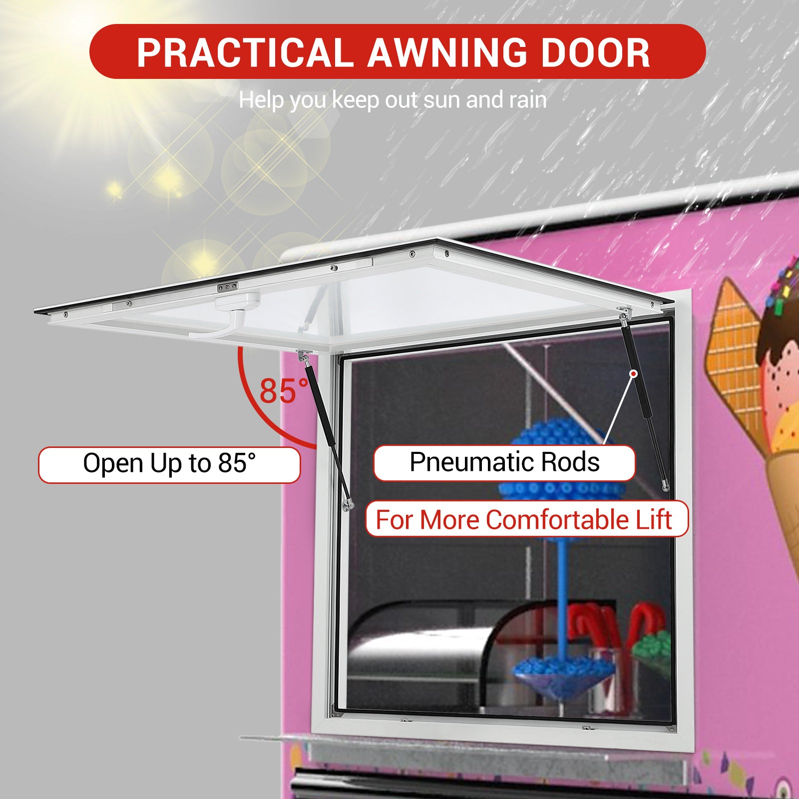 Garvee Concession Window, 36" x 36" Aluminum Alloy Food Truck Service Window, Concession Stand Serving Window Door with Double-Point Fork Lock, Concession Awning Door Up to 85 Degrees, Glass Not Included