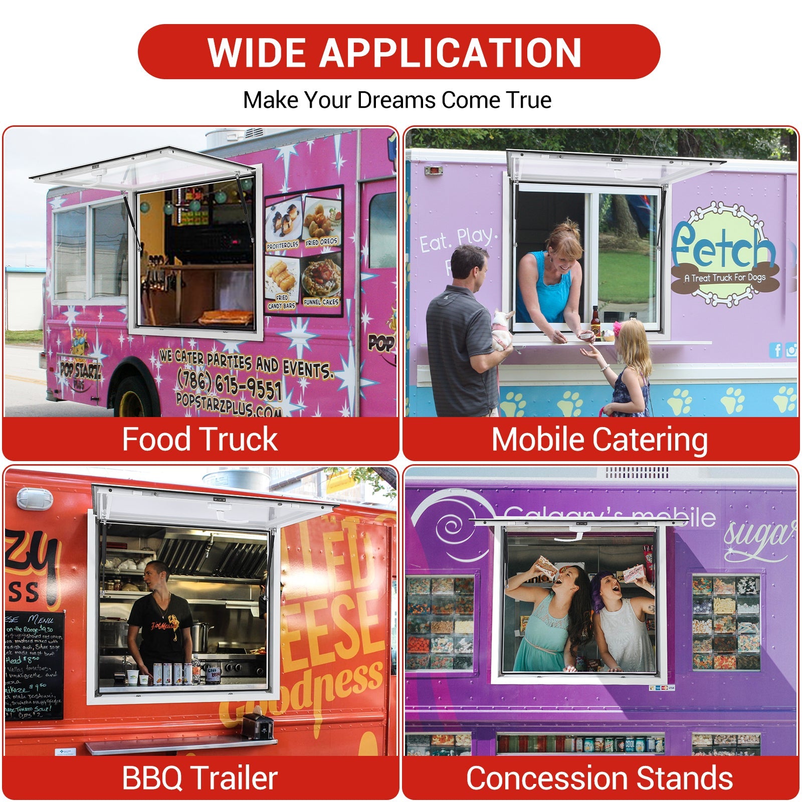 Garvee Concession Window, 36" x 36" Aluminum Alloy Food Truck Service Window, Concession Stand Serving Window Door with Double-Point Fork Lock, Concession Awning Door Up to 85 Degrees, Glass Not Included