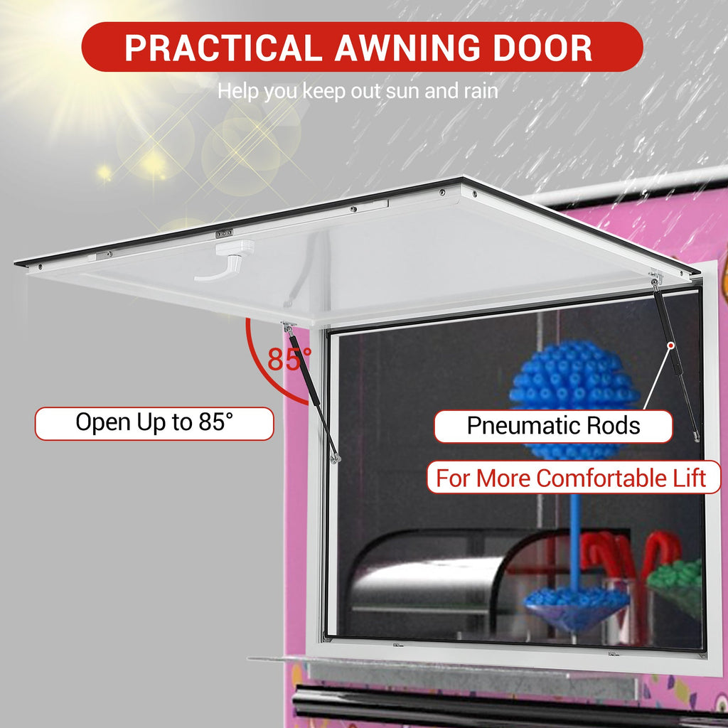 Garvee Concession Window, 48" x 36" Aluminum Alloy Food Truck Service Window, Concession Stand Serving Window Door with Double-Point Fork Lock, Concession Awning Door Up to 85 Degrees, Glass Not Included
