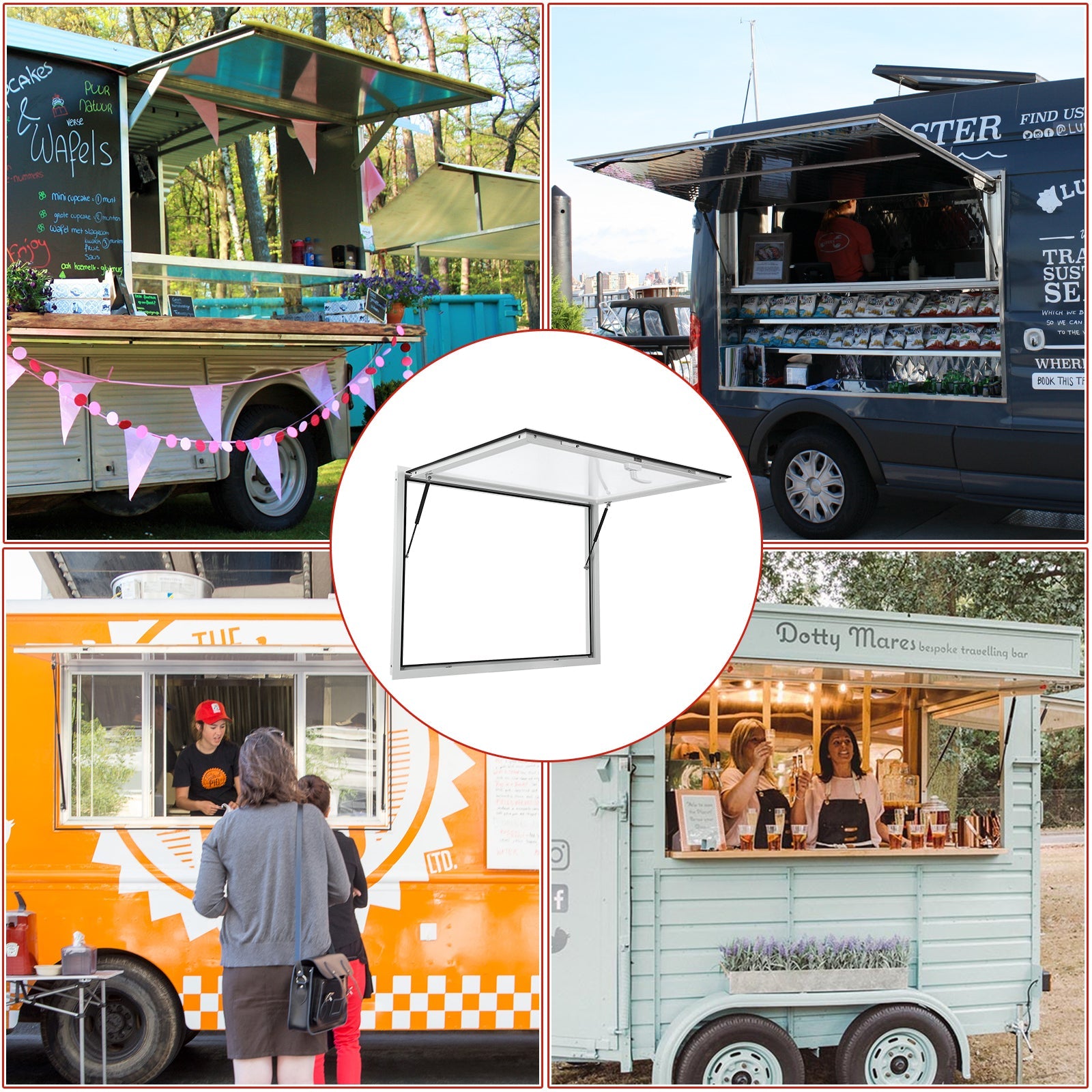 Garvee Concession Window, 48" x 36" Aluminum Alloy Food Truck Service Window, Concession Stand Serving Window Door with Double-Point Fork Lock, Concession Awning Door Up to 85 Degrees, Glass Not Included