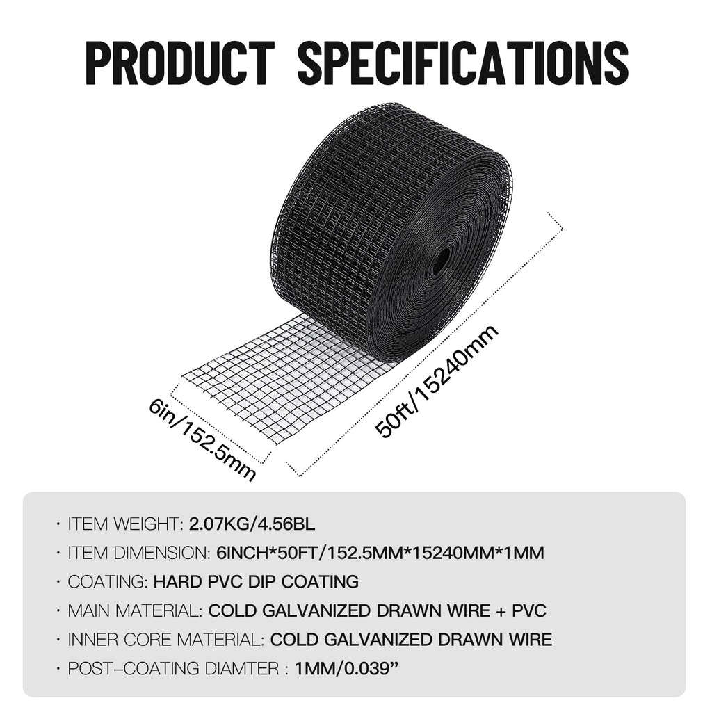 Garvee 6x50ft Bird Mesh Guard Livestock Chicken& Solar Panel Fencing – Galvanized Steel Wire Screen with PVC Coating, Durable & Easy to Install