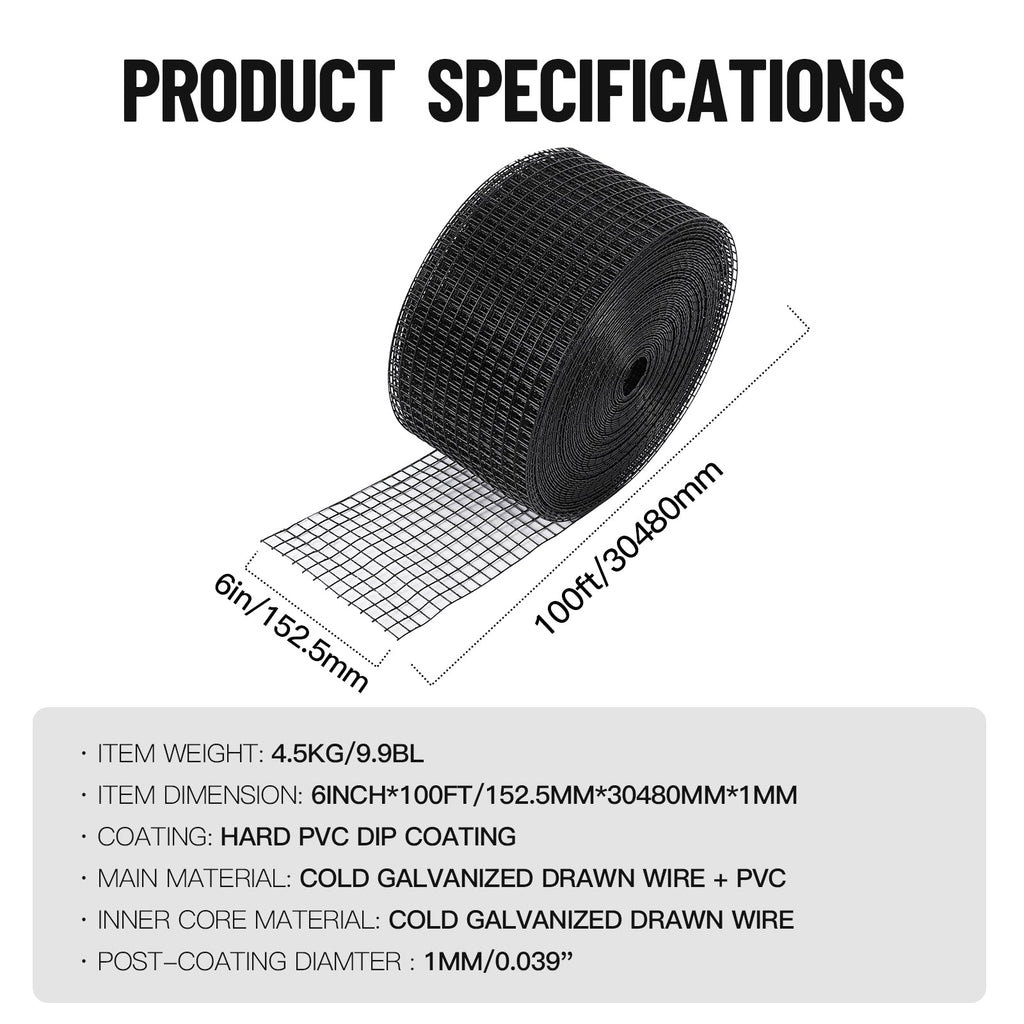 Garvee 6inx100ft Bird Mesh Guard Livestock Chicken& Solar Panel Fencing – Galvanized Steel Wire Screen with PVC Coating, Durable & Easy to Install