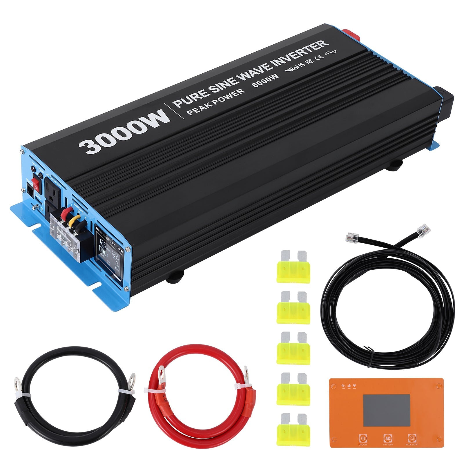 Garvee 3000W Pure Sine Wave Inverter With USB Port And Remote Controller For Home RV Truck 24V To 120V AC, Black