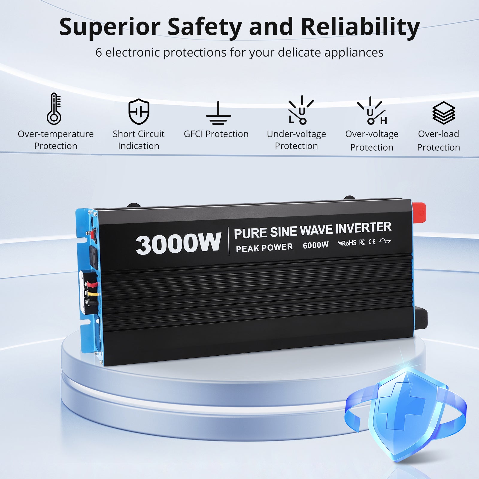 Garvee 3000W Pure Sine Wave Inverter With USB Port And Remote Controller For Home RV Truck 24V To 120V AC, Black