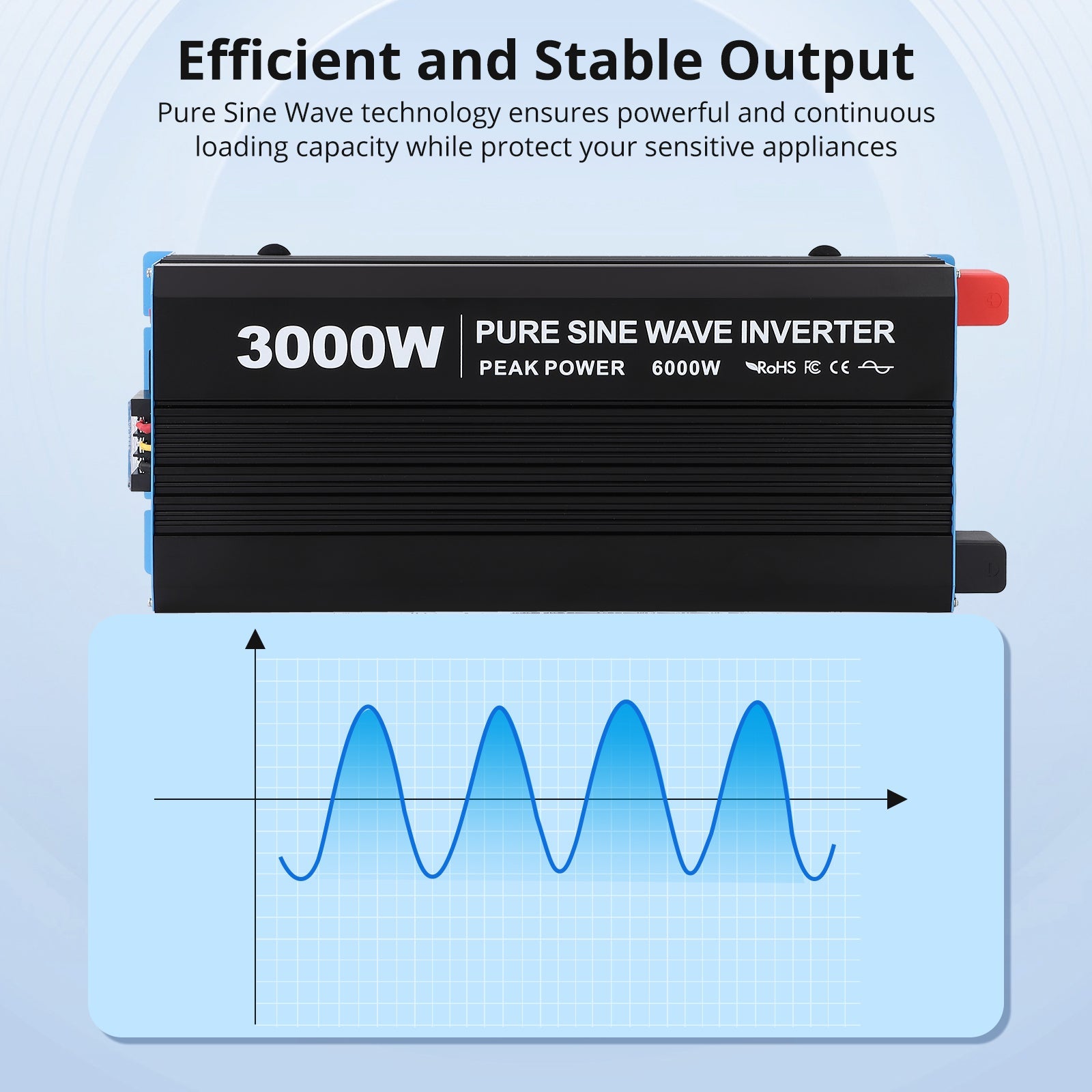 Garvee 3000W Pure Sine Wave Inverter With USB Port And Remote Controller For Home RV Truck 24V To 120V AC, Black