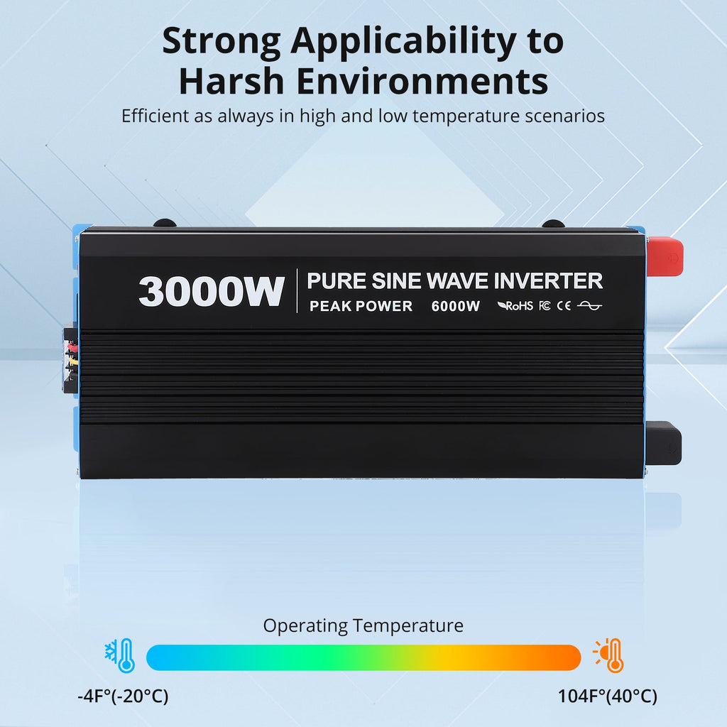 Garvee 3000W Pure Sine Wave Inverter With USB Port And Remote Controller For Home RV Truck 24V To 120V AC, Black