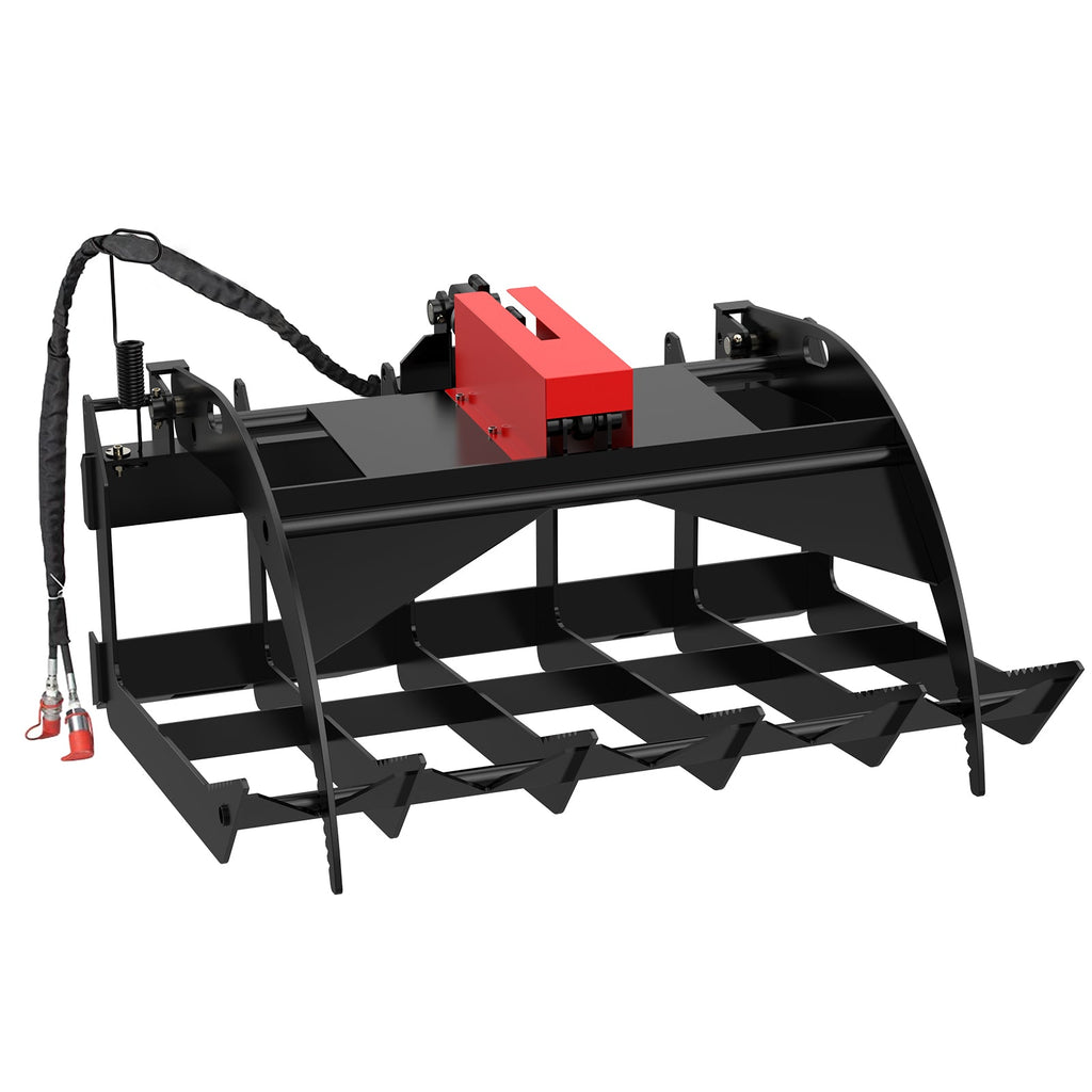 Garvee Attachments 48in Economy Skid Steer Root Grapple Bucket Attachment, 3/8in Thick Steel Frame, Quick Tach Mounting System