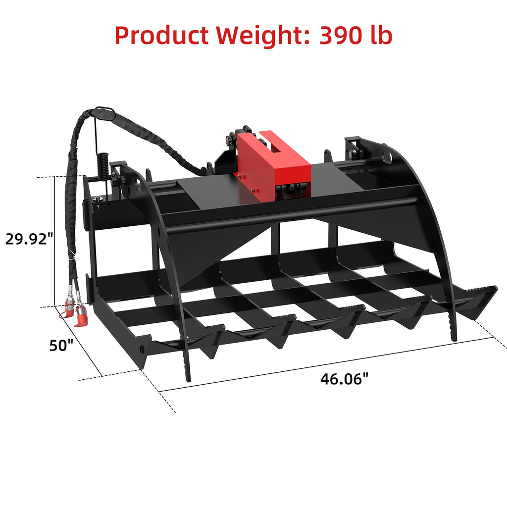 Garvee Attachments 48in Economy Skid Steer Root Grapple Bucket Attachment, 3/8in Thick Steel Frame, Quick Tach Mounting System