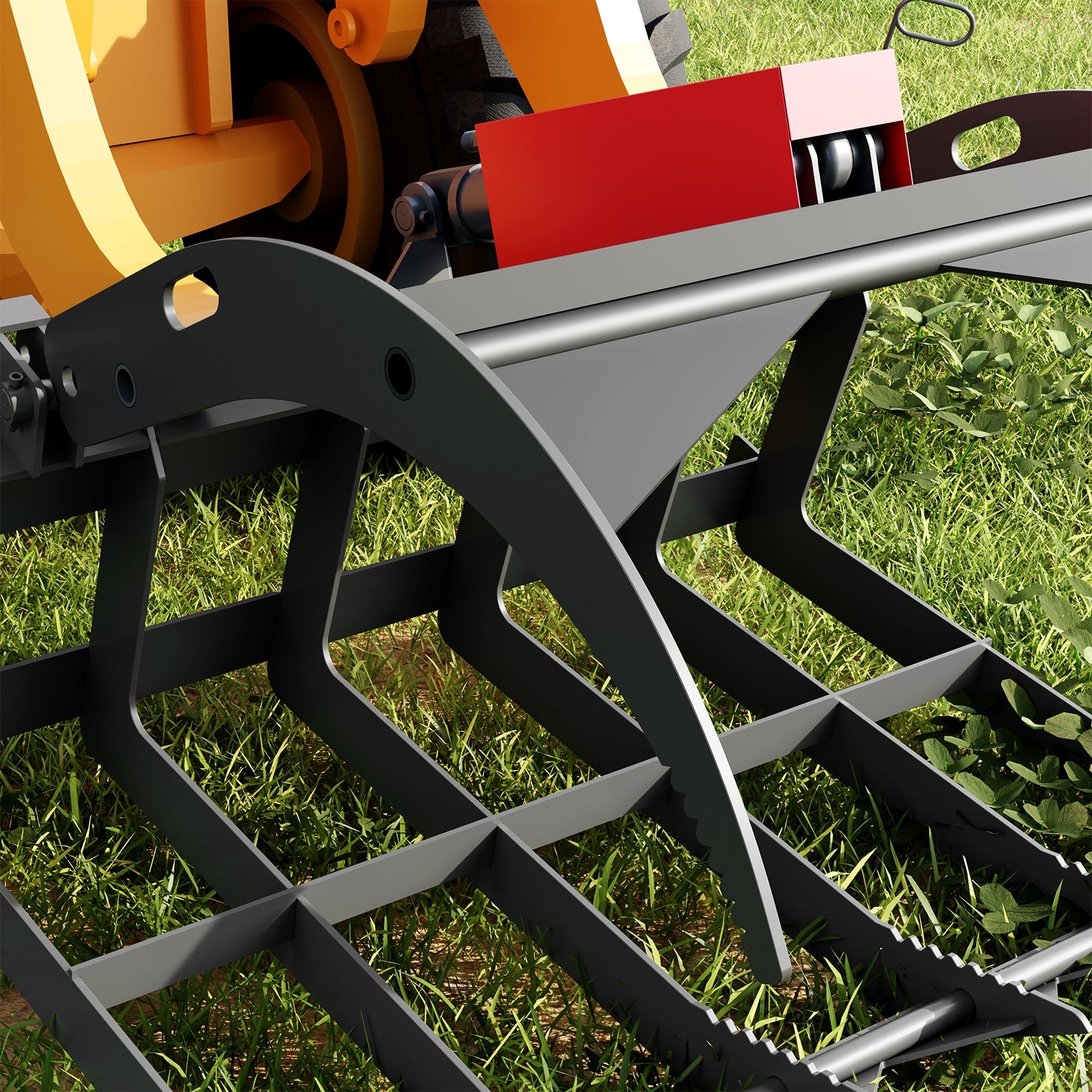 Garvee Attachments 48in Economy Skid Steer Root Grapple Bucket Attachment, 3/8in Thick Steel Frame, Quick Tach Mounting System