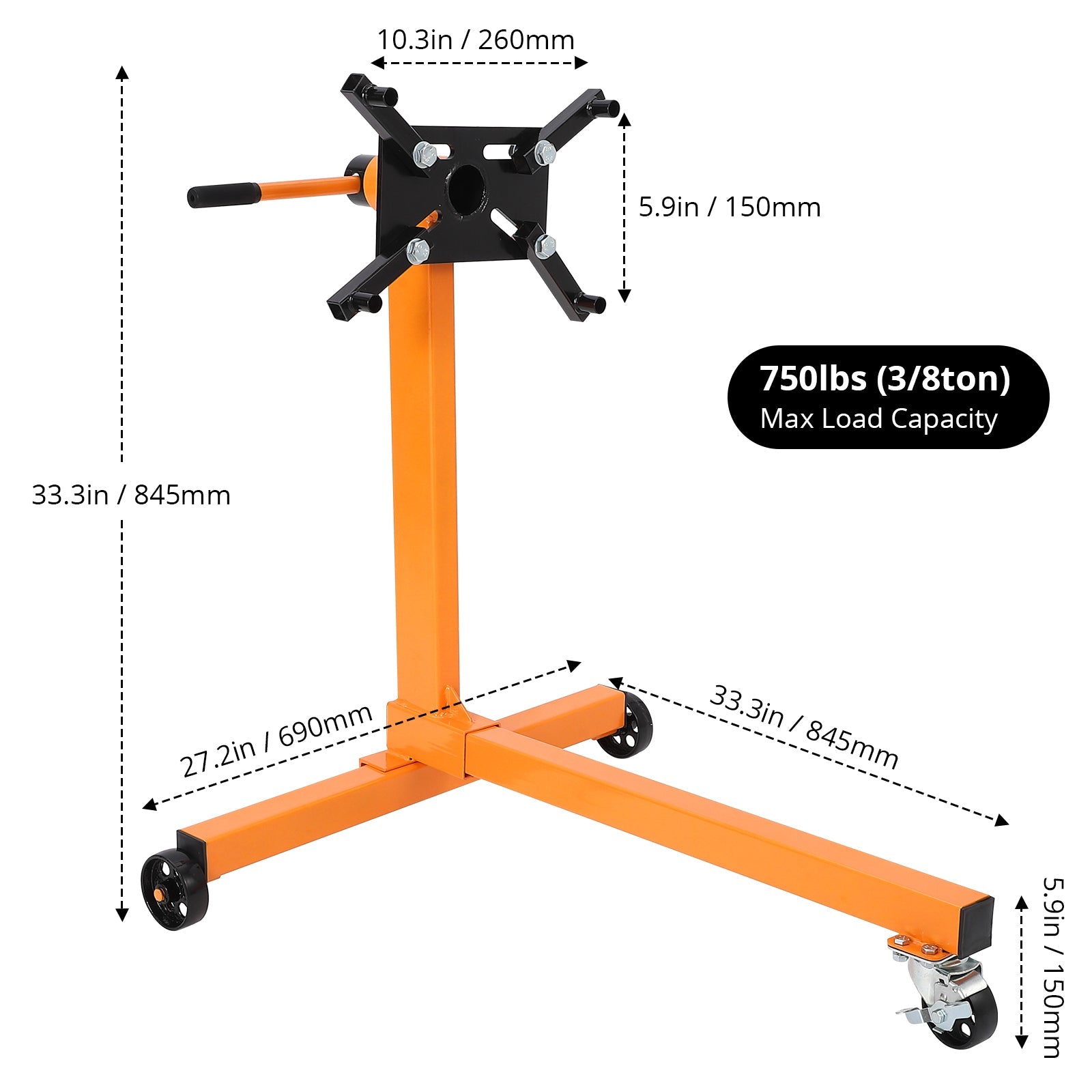Garvee Rotating Engine Stand - 750LBS Steel Rotating Engine Stand with 360° Adjustable Mounting Head, Built-In Tool Tray, 4 Adjustable Arms