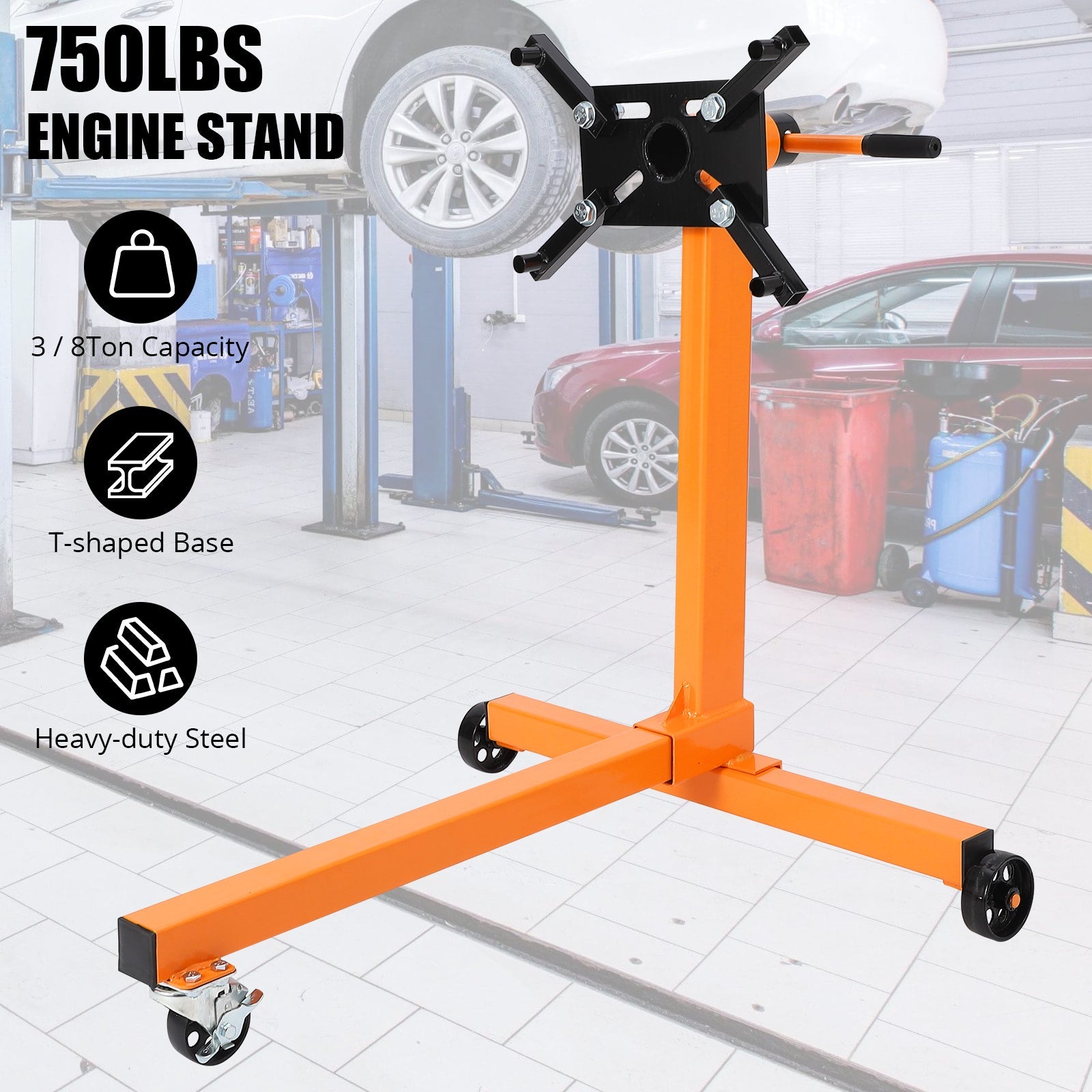 Garvee Rotating Engine Stand - 750LBS Steel Rotating Engine Stand with 360° Adjustable Mounting Head, Built-In Tool Tray, 4 Adjustable Arms