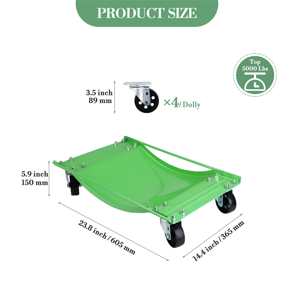 Garvee Car Dolly Set of 4, Garvee 10,000 LBS Vehicle Wheel Dolly with Heavy Duty 3.5 Inch Steel Wheels for Moving Cars, Trucks, Trailers, Motorcycles, and Boats, 23.8in x 14.4in