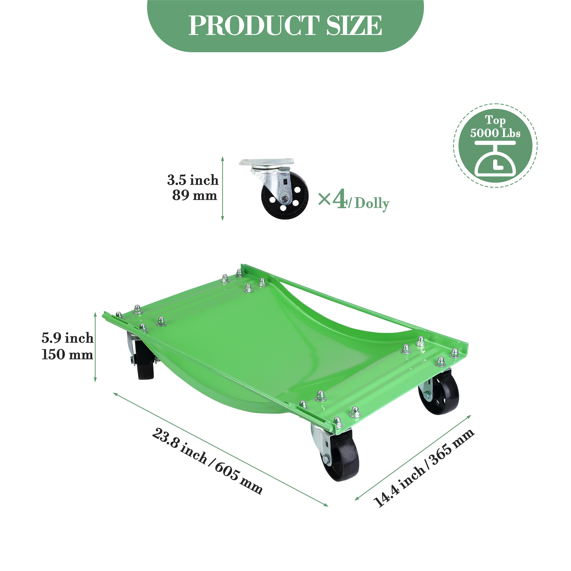 Garvee Car Dolly Set of 4, Garvee 10,000 LBS Vehicle Wheel Dolly with Heavy Duty 3.5 Inch Steel Wheels for Moving Cars, Trucks, Trailers, Motorcycles, and Boats, 23.8in x 14.4in