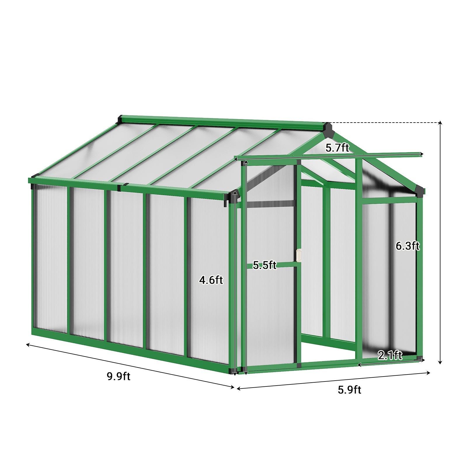 Garvee Greenhouse - Aluminum Greenhouses for Outdoors, Large Polycarbonate Greenhouse with Roof Vent, Heavy Duty Walk-In Green Houses for Outside Garden, Backyard, Patio, Lawn, Easy Assembly