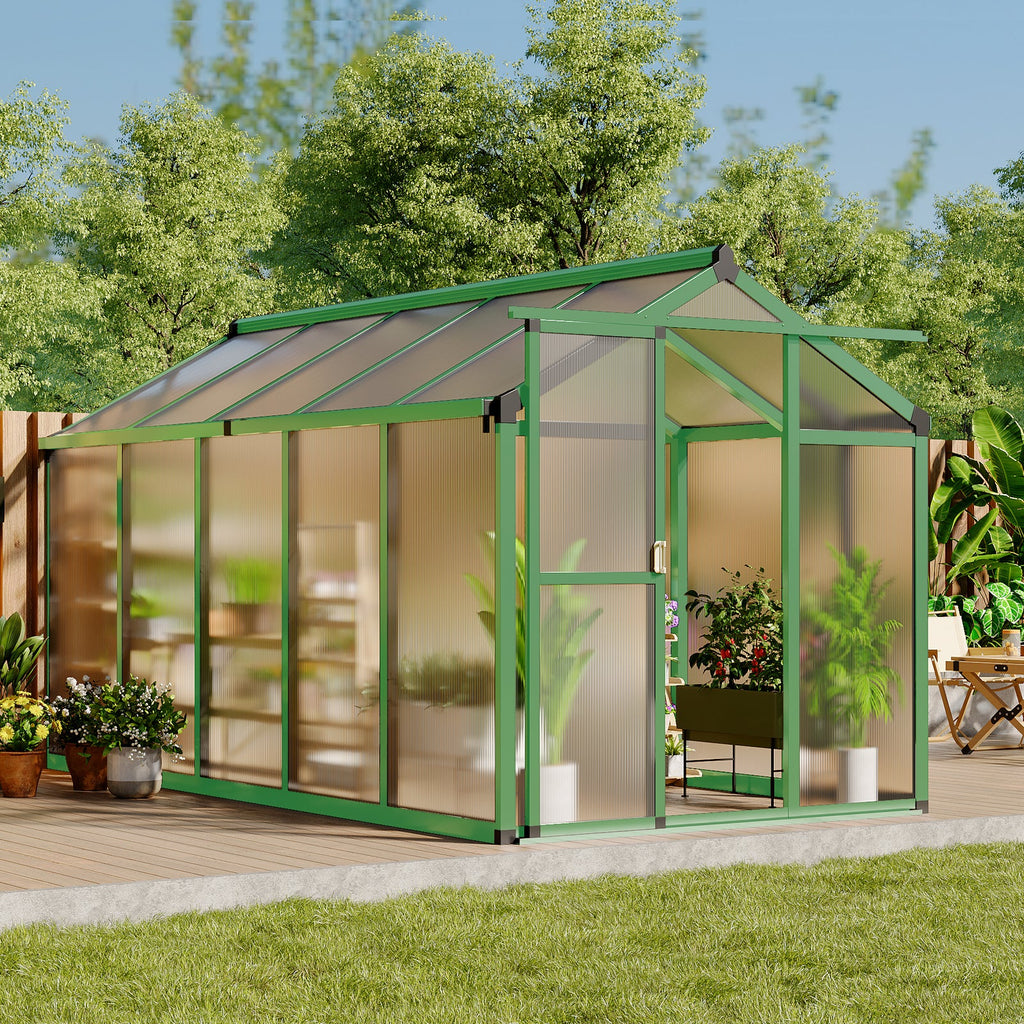 Garvee Greenhouse - Aluminum Greenhouses for Outdoors, Large Polycarbonate Greenhouse with Roof Vent, Heavy Duty Walk-In Green Houses for Outside Garden, Backyard, Patio, Lawn, Easy Assembly