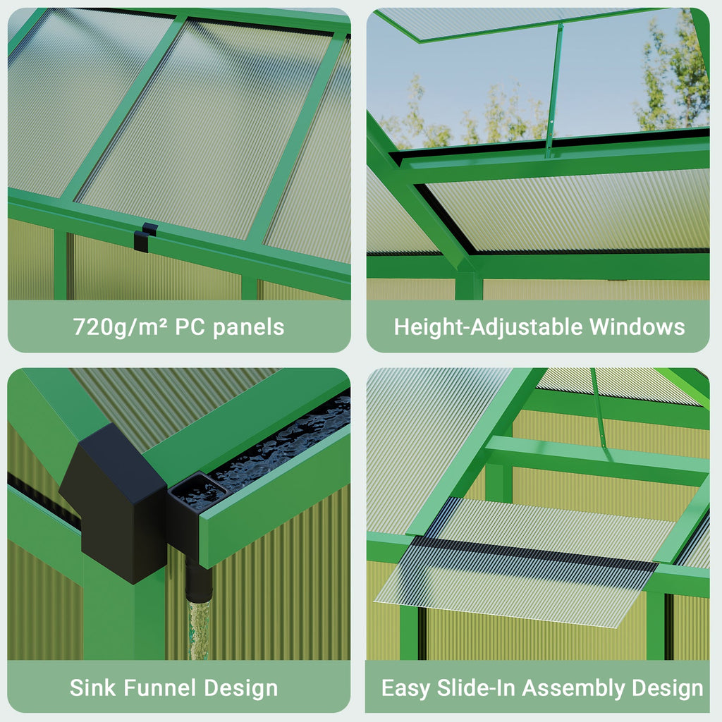 Garvee Greenhouse - Aluminum Greenhouses for Outdoors, Large Polycarbonate Greenhouse with Roof Vent, Heavy Duty Walk-In Green Houses for Outside Garden, Backyard, Patio, Lawn, Easy Assembly
