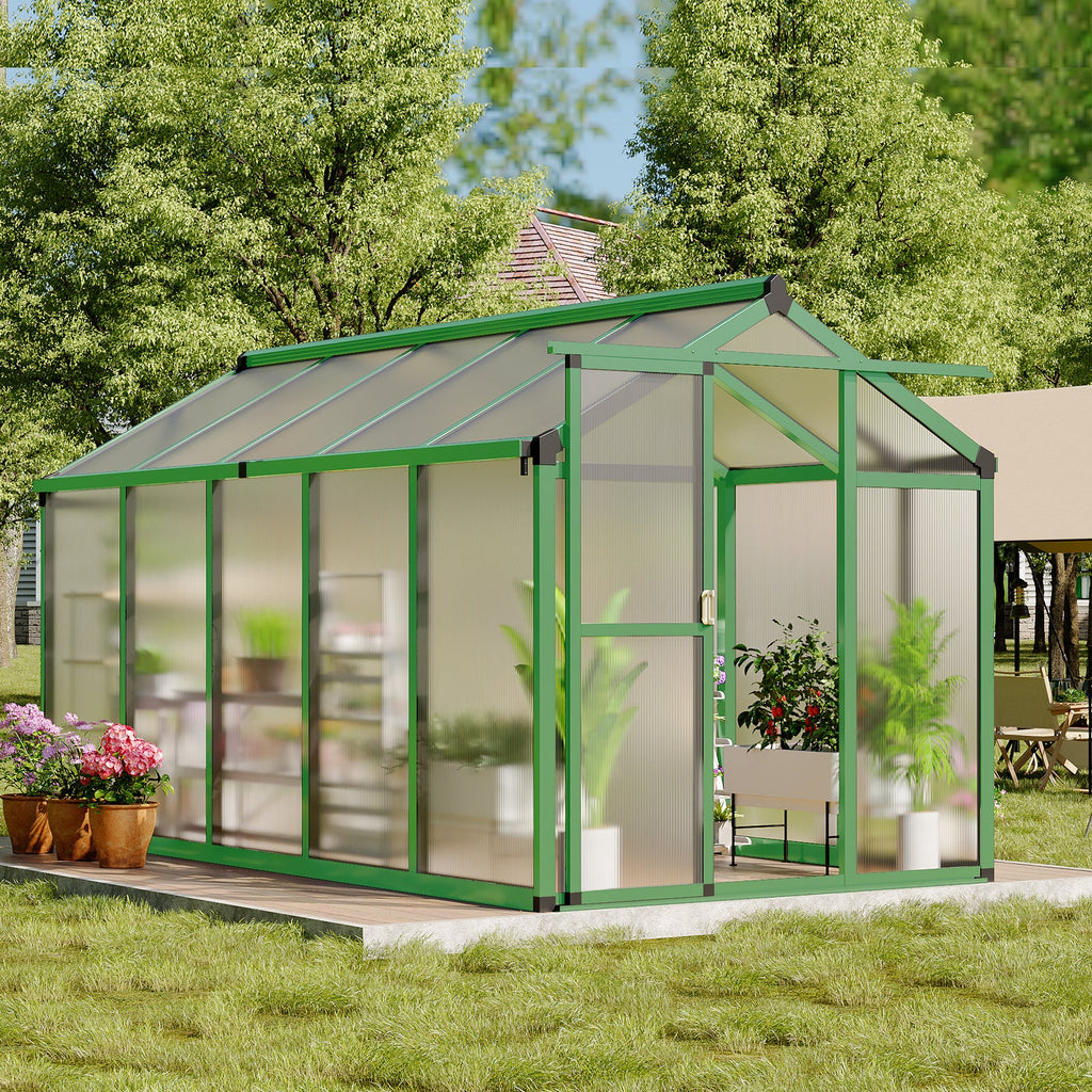 Garvee Greenhouse - Aluminum Greenhouses for Outdoors, Large Polycarbonate Greenhouse with Roof Vent, Heavy Duty Walk-In Green Houses for Outside Garden, Backyard, Patio, Lawn, Easy Assembly