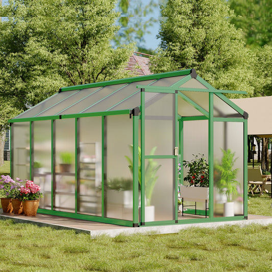 Garvee Greenhouse - Aluminum Greenhouses for Outdoors, Large Polycarbonate Greenhouse with Roof Vent, Heavy Duty Walk-In Green Houses for Outside Garden, Backyard, Patio, Lawn, Easy Assembly