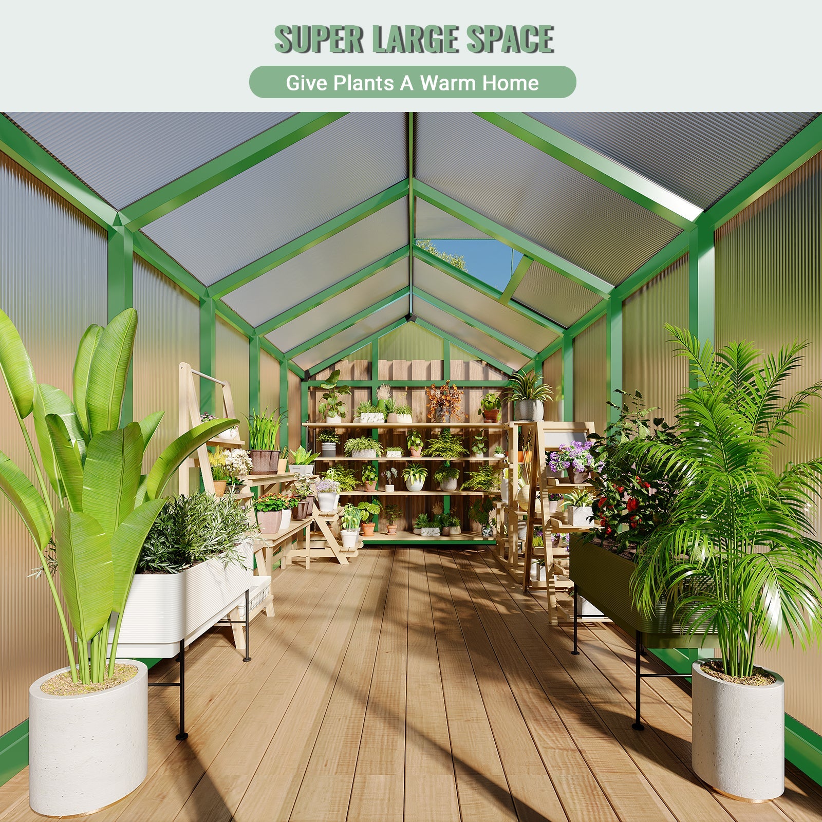 Garvee Greenhouse - Aluminum Greenhouses for Outdoors, Large Polycarbonate Greenhouse with Roof Vent, Heavy Duty Walk-In Green Houses for Outside Garden, Backyard, Patio, Lawn, Easy Assembly