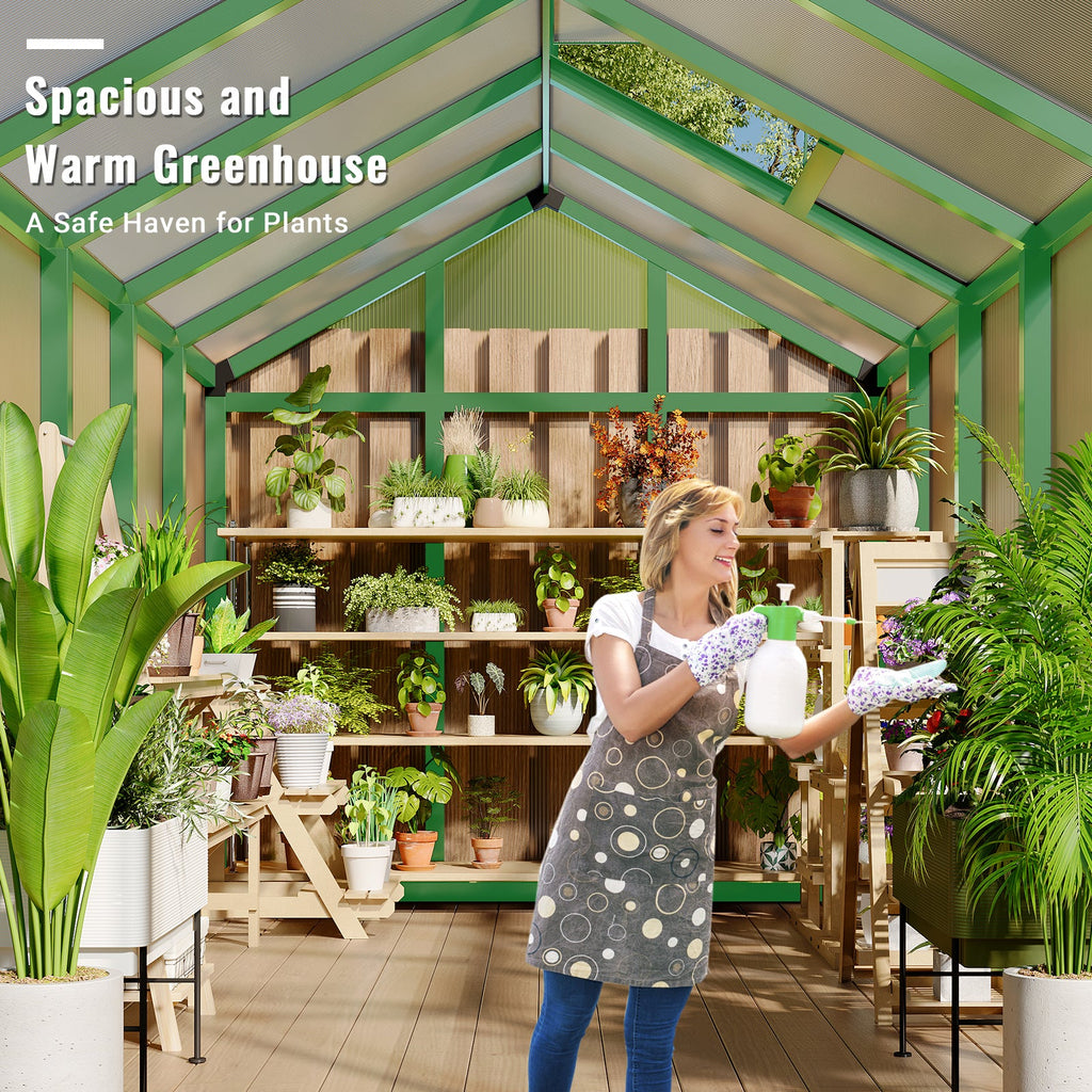 Garvee Greenhouse - Aluminum Greenhouses for Outdoors, Large Polycarbonate Greenhouse with Roof Vent, Heavy Duty Walk-In Green Houses for Outside Garden, Backyard, Patio, Lawn, Easy Assembly