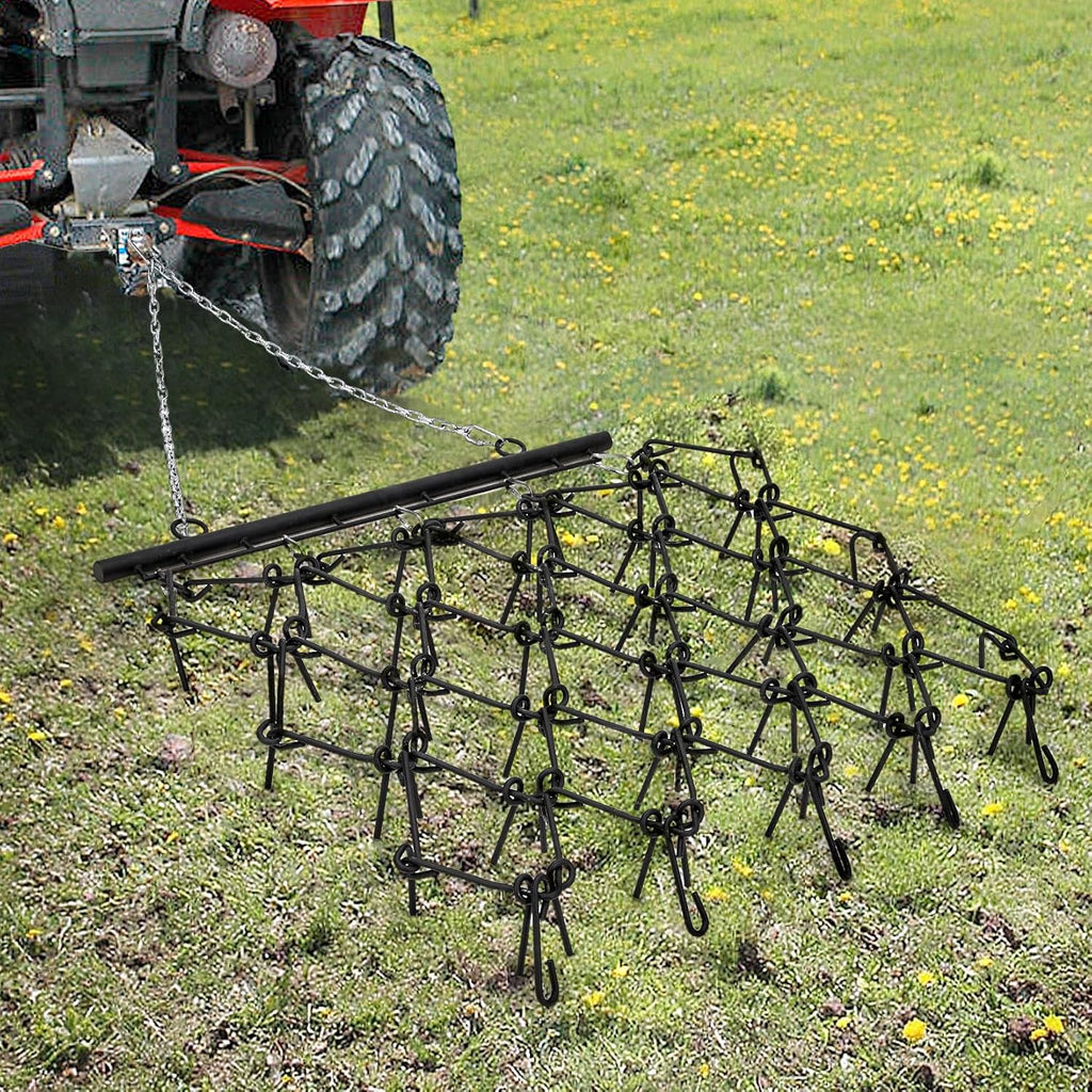 Garvee Heavy Duty Drag Harrow 5x4.5 FT , 1/2 Inch Tines for ATV, UTVs, Lawn Tractors Leveling, Grading, Pastures, Breaking Up Soil,Black