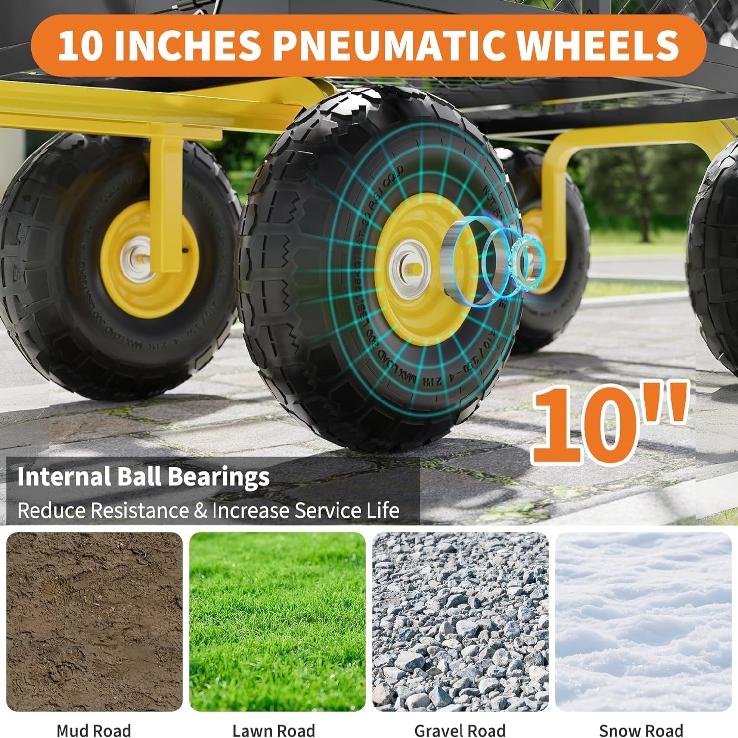 Garvee Garden Wagon 1200 Lbs Load Capacity Heavy-Duty Steel 10-Inch All-Terrain Tires Removable Mesh Panels 180° Rotating Handle Outdoor Use