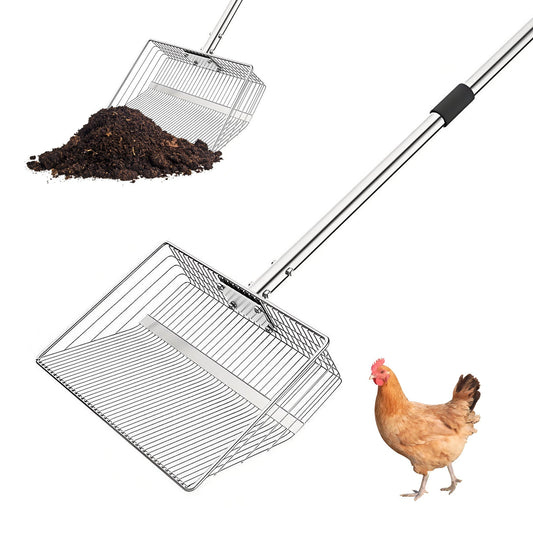 Garvee Chicken Coop Rake 24"-72" Adjustable - 14.9" Galvanized Manure Scoop w/Rubber Grip for Pet Waste, Sand & Hay Cleaning