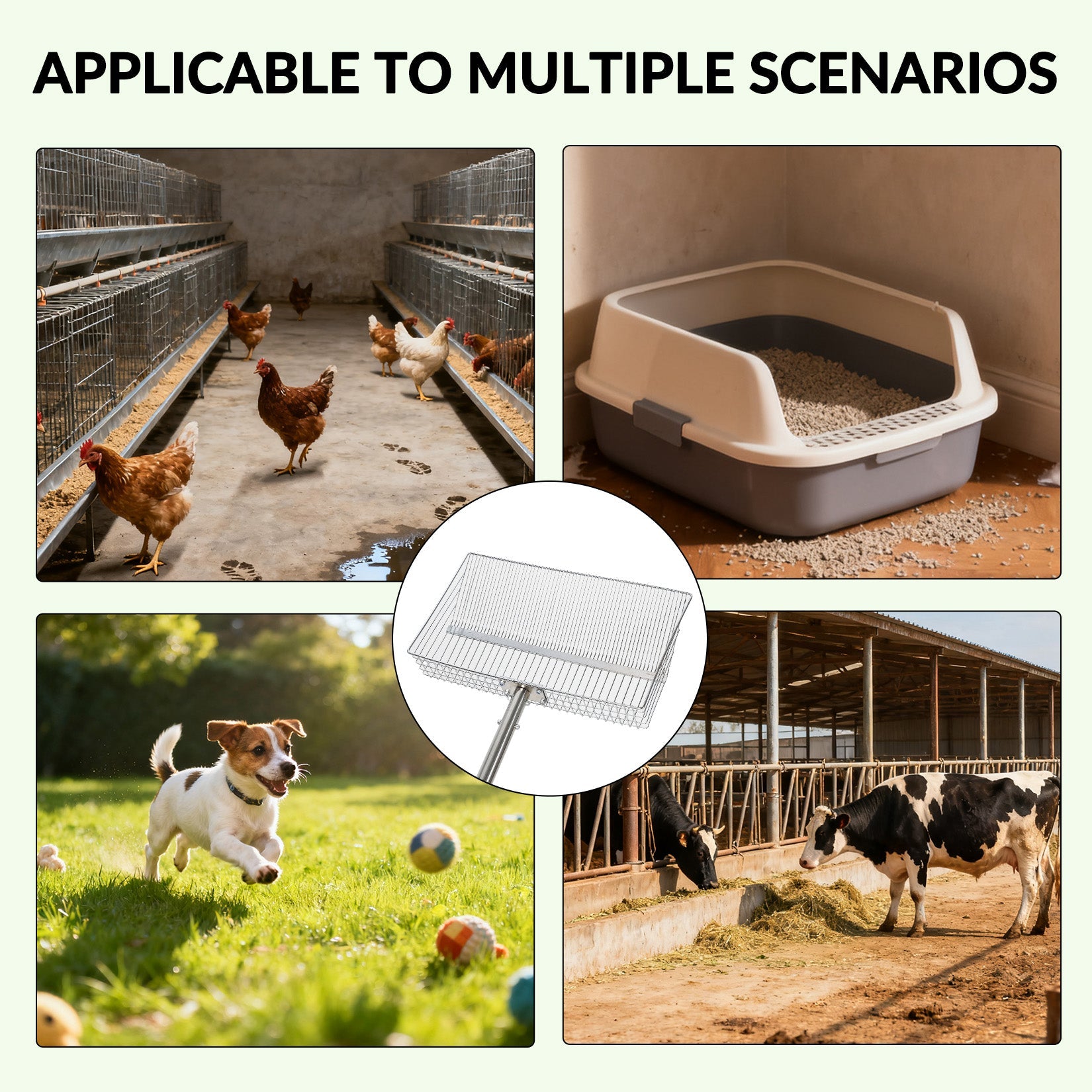Garvee Chicken Coop Rake 24"-72" Adjustable - 14.9" Galvanized Manure Scoop w/Rubber Grip for Pet Waste, Sand & Hay Cleaning