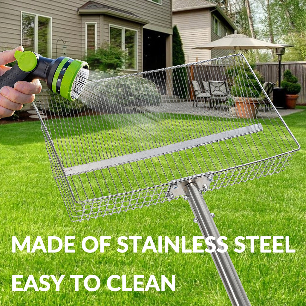 Garvee Chicken Coop Rake 24"-72" Adjustable - 14.9" Galvanized Manure Scoop w/Rubber Grip for Pet Waste, Sand & Hay Cleaning