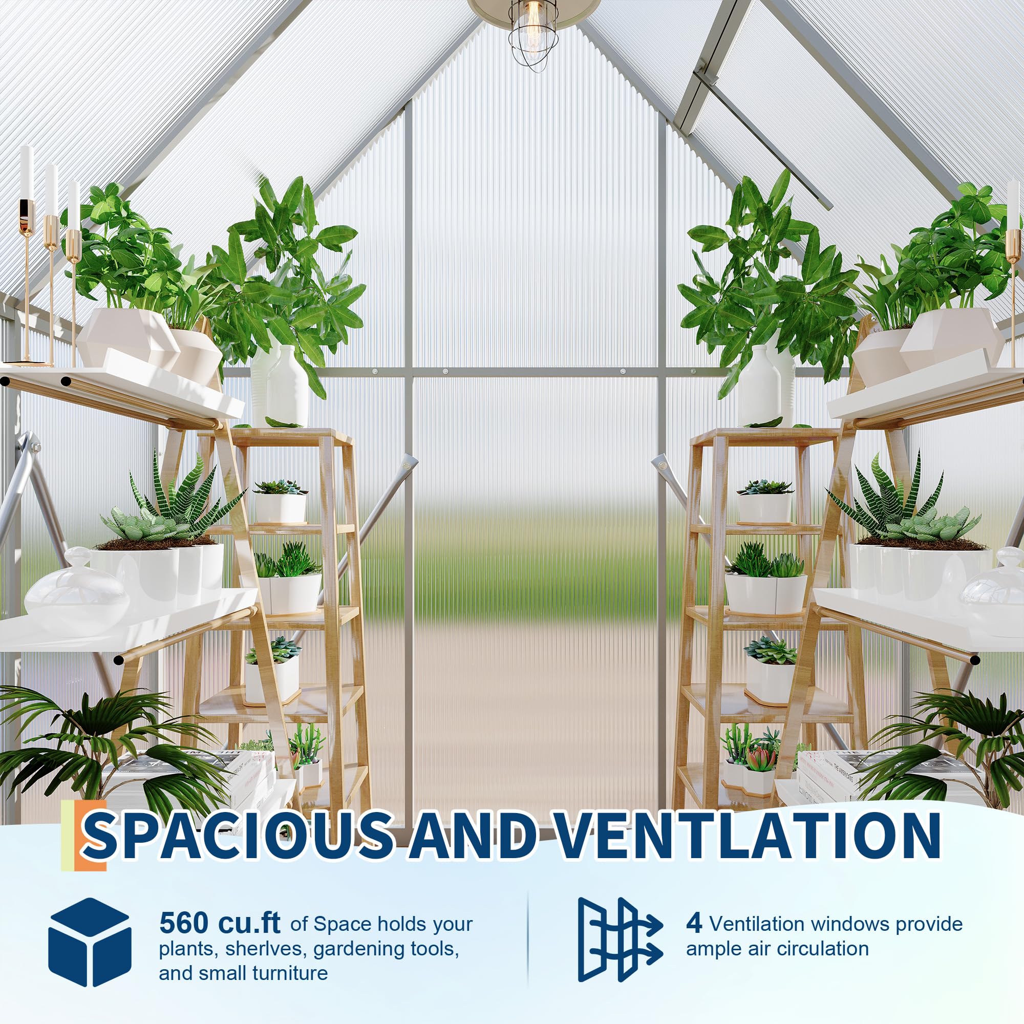Garvee 6X4FT Polycarbonate Greenhouse, Heavy Duty Aluminum Walk-In Greenhouses with Adjustable Roof Vent, Outdoor Plant Greenhouse for Garden, Sliver
