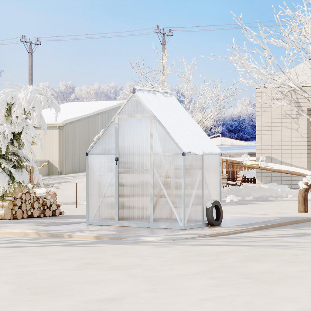 Garvee 6X4FT Polycarbonate Greenhouse, Heavy Duty Aluminum Walk-In Greenhouses with Adjustable Roof Vent, Outdoor Plant Greenhouse for Garden, Sliver