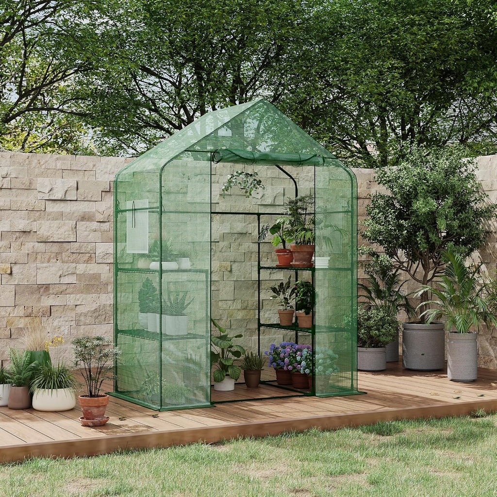 Garvee 57" X 29" X 77" Walk-in Greenhouse with A Roll-Up Zipper Door and 6 Windows, Garden Plant Hot House with Galvanized Steel Frame, Green PE Cover Warm House for Outdoors Vegetables Plants