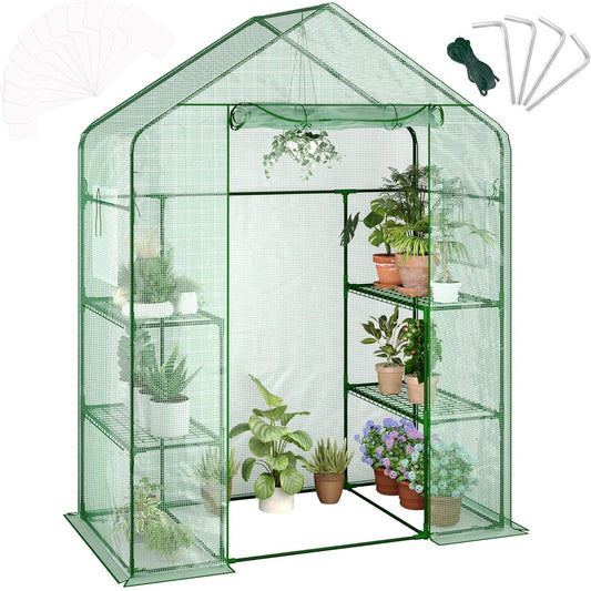 Garvee 57" X 29" X 77" Walk-in Greenhouse with A Roll-Up Zipper Door and 6 Windows, Garden Plant Hot House with Galvanized Steel Frame, Green PE Cover Warm House for Outdoors Vegetables Plants