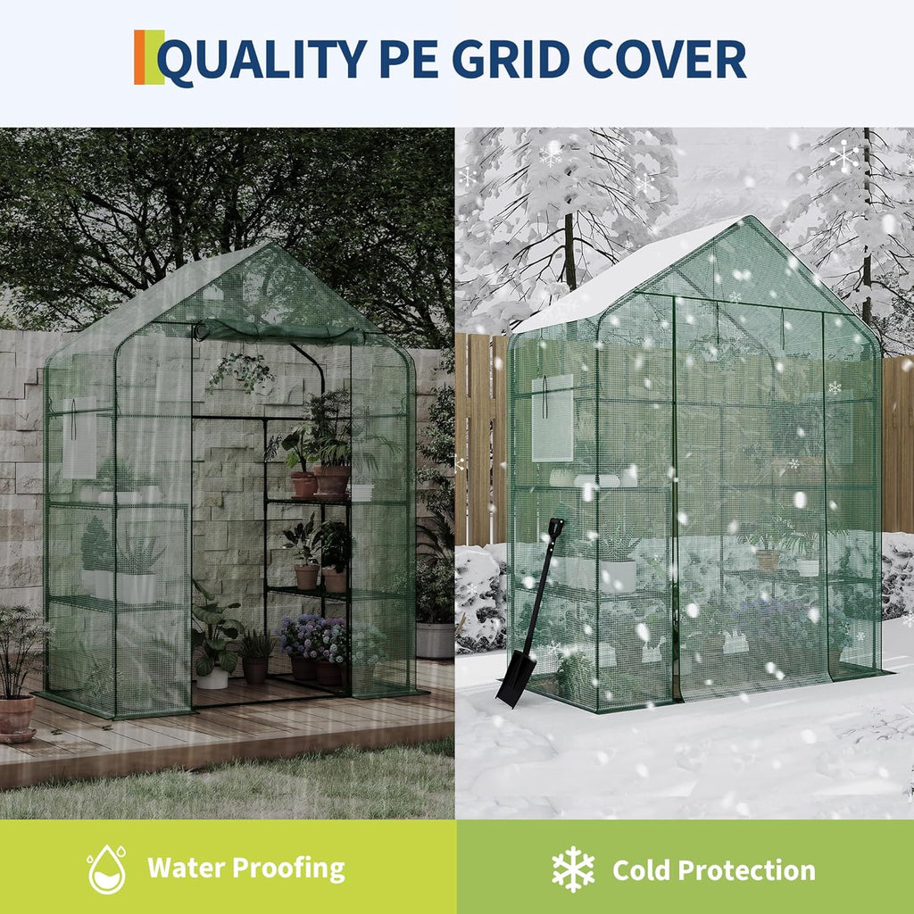 Garvee 57" X 29" X 77" Walk-in Greenhouse with A Roll-Up Zipper Door and 6 Windows, Garden Plant Hot House with Galvanized Steel Frame, Green PE Cover Warm House for Outdoors Vegetables Plants