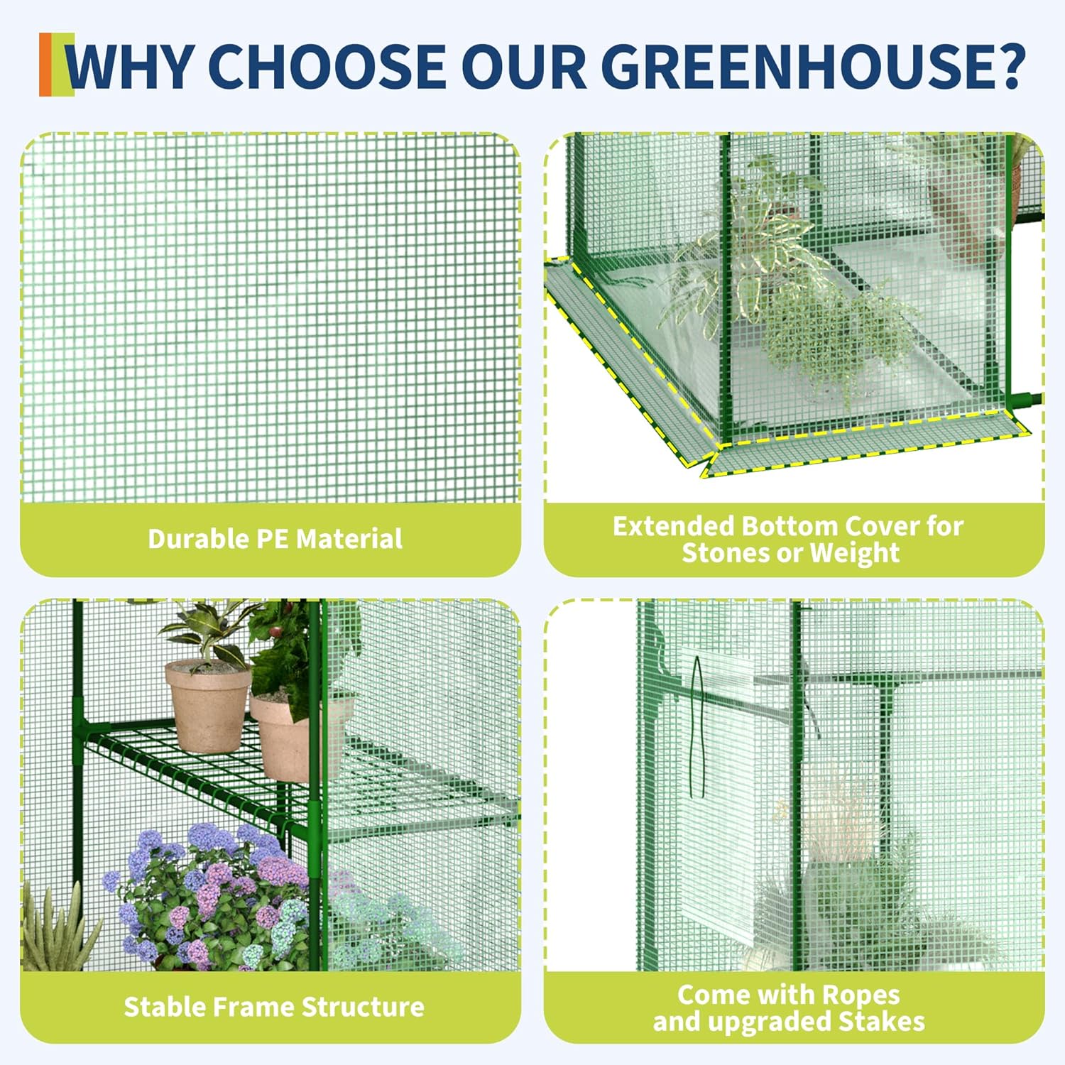 Garvee 57" X 29" X 77" Walk-in Greenhouse with A Roll-Up Zipper Door and 6 Windows, Garden Plant Hot House with Galvanized Steel Frame, Green PE Cover Warm House for Outdoors Vegetables Plants