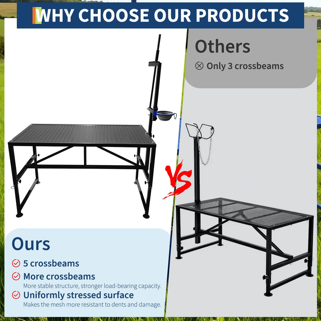 Garvee Goat Stand with Feed Bin, Heavy Duty 600LBs Goat Trimming Stand with Adjustable Head and Legs, Livestock Table for Sheep Trimming and Milking, Black