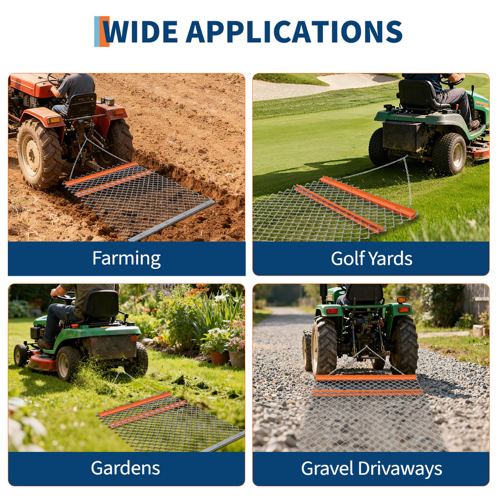 Garvee Heavy Duty Chain Drag Harrow for ATV/UTV – Rugged Steel Landscape Leveling Rake & Driveway Leveler – Appropriate for Farm, Garden & Pasture Maintenance – Collapsible Design – 5Ft*4Ft + Orange Iron Plate