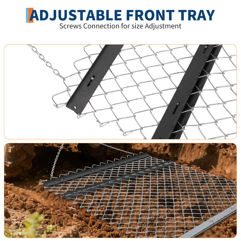 Garvee Heavy Duty Chain Drag Harrow for ATV/UTV – Durable Steel Leveling Rake & Driveway Leveler – Ideal for Sod Prep, Farm, Garden & Pasture – Collapsible Design – 5Ft*4Ft + Black Iron Plate