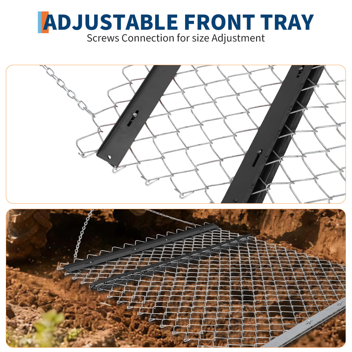 Garvee Heavy Duty Chain Drag Harrow for ATV/UTV – Durable Steel Leveling Rake & Driveway Leveler – Ideal for Sod Prep, Farm, Garden & Pasture – Collapsible Design – 5Ft*4Ft + Black Iron Plate
