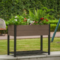 Garvee 42" × 33" HDPE Elevated Raised Garden Bed, Wood-Grain Planter Box with Black Aluminum Frame & Storage Shelf, Brown