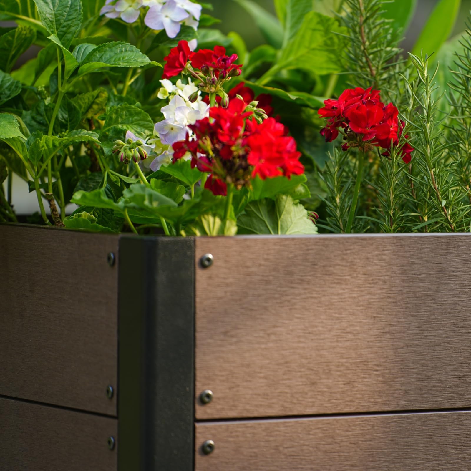 Garvee 19" × 19" × 17" Wood-Look Composite Raised Garden Bed, Planter Box with Bottom Panel & Drainage, Brown