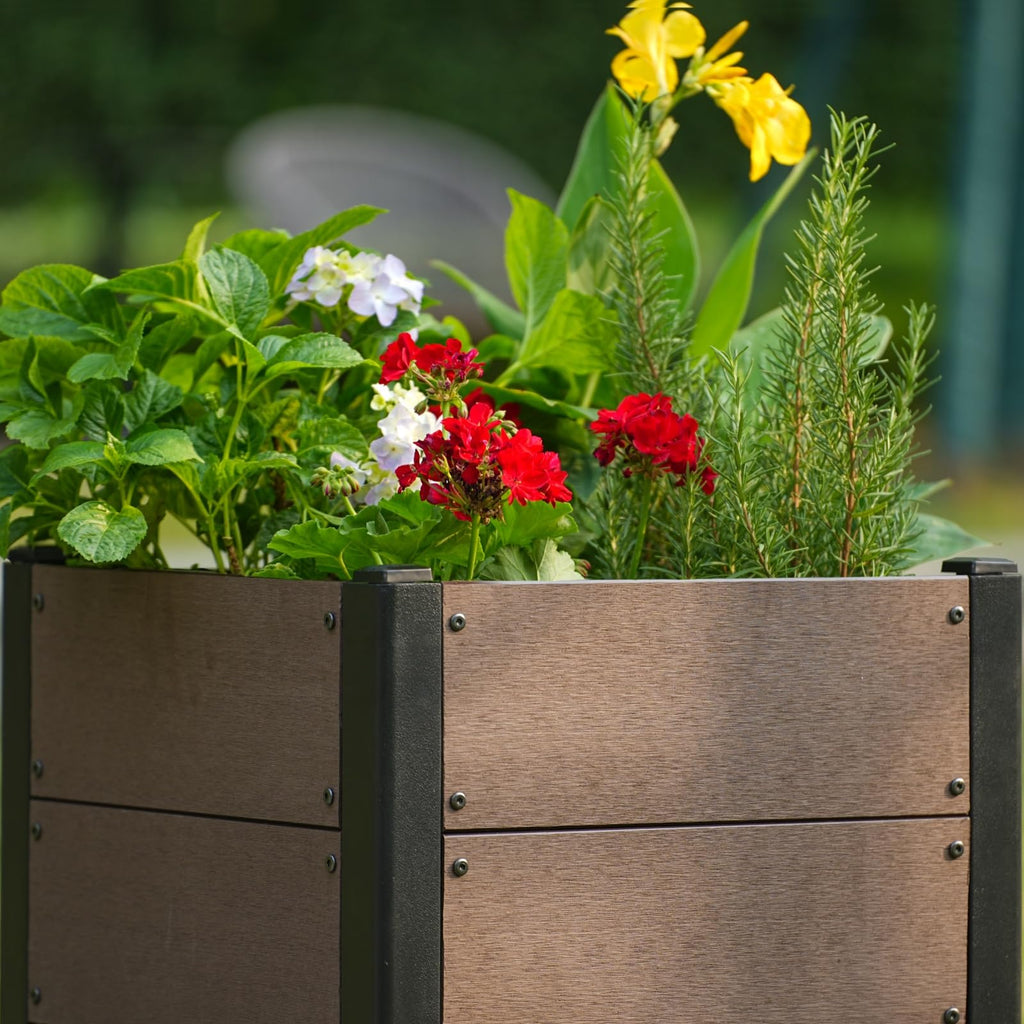 Garvee 19" × 19" × 17" Wood-Look Composite Raised Garden Bed, Planter Box with Bottom Panel & Drainage, Brown
