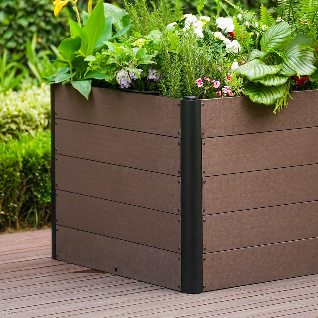 Garvee 48" × 25" × 29" Wood-Look Composite Raised Garden Bed, Open-Bottom Deep Planter Box, Brown