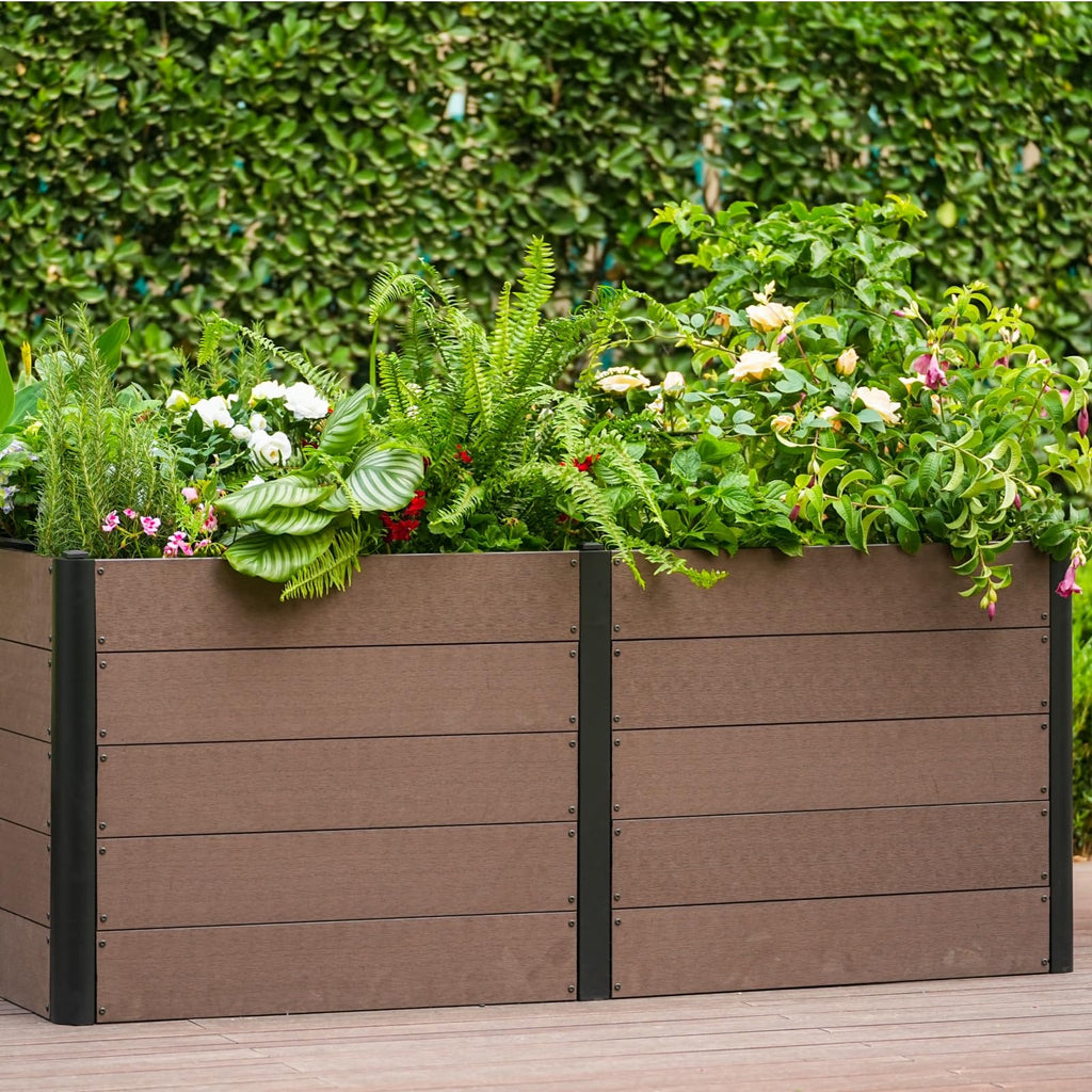 Garvee 48" × 25" × 29" Wood-Look Composite Raised Garden Bed, Open-Bottom Deep Planter Box, Brown