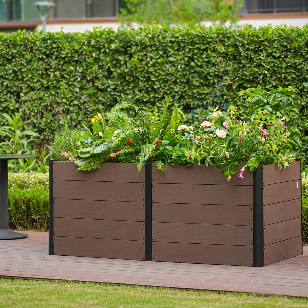 Garvee 48" × 25" × 29" Wood-Look Composite Raised Garden Bed, Open-Bottom Deep Planter Box, Brown