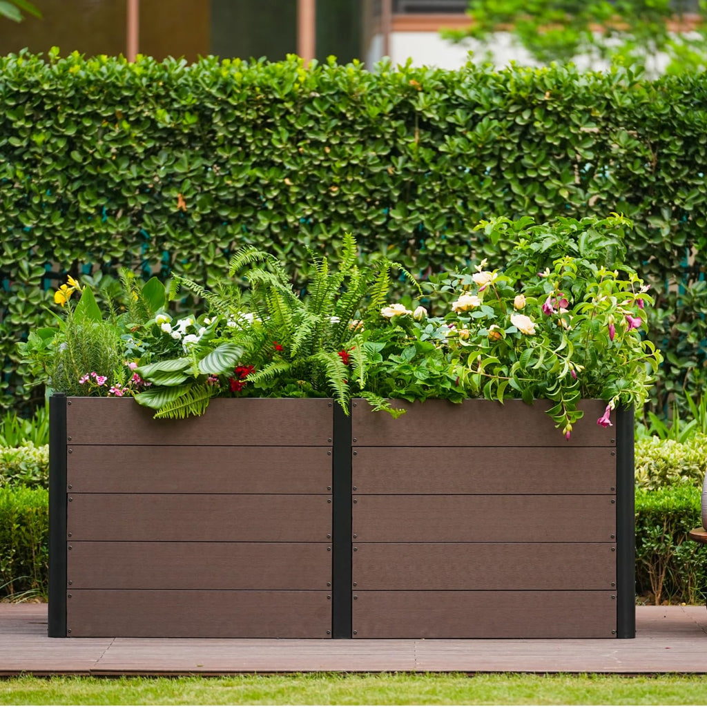 Garvee 48" × 25" × 29" Wood-Look Composite Raised Garden Bed, Open-Bottom Deep Planter Box, Brown